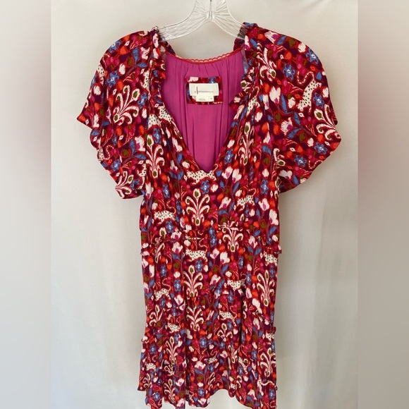 By Anthropologie flutter sleeve red tiered dress XS - Picture 2 of 6